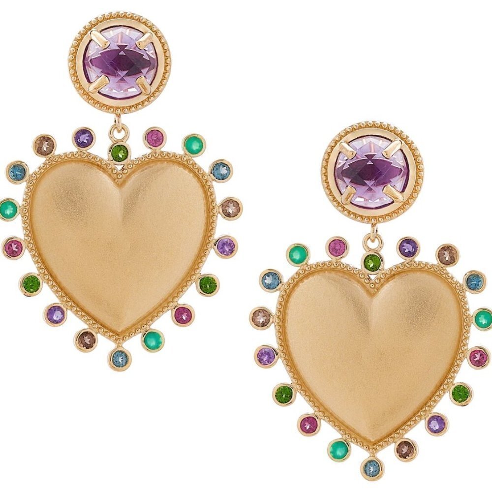 RARE Gem Girl Sterling Silver/18K Gold Plate Multi Gemstone Heart Earrings in Ma